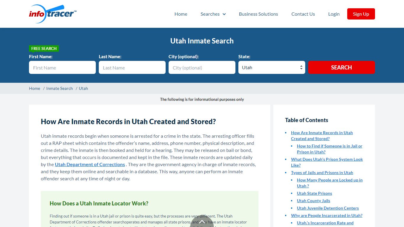 Utah Inmate Locator and Inmate Search - Infotracer.com